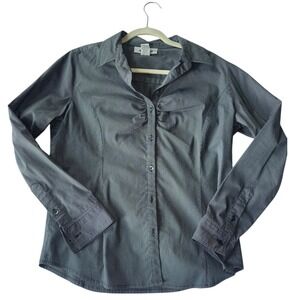 Alfani Womens Grey Pinstripe Ruched Button Down Shirt‎ Top Size Medium